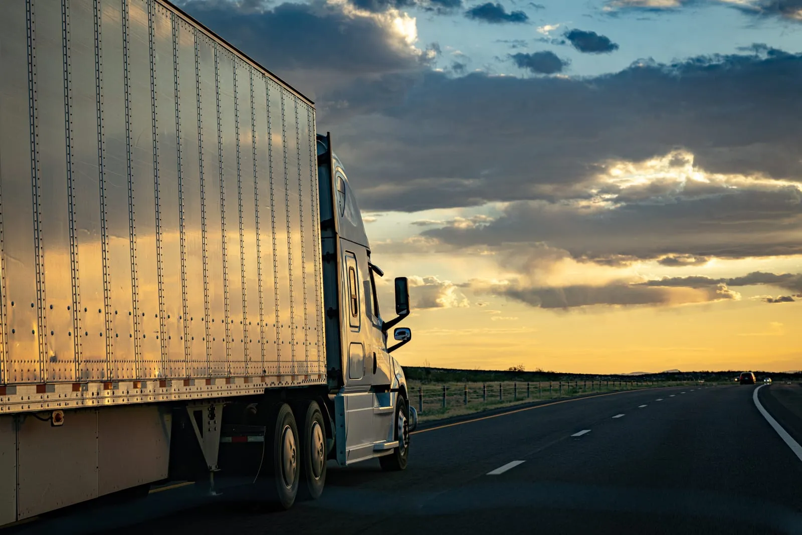 Semi Truck Trailer in Evening Light on a West Texas Highway