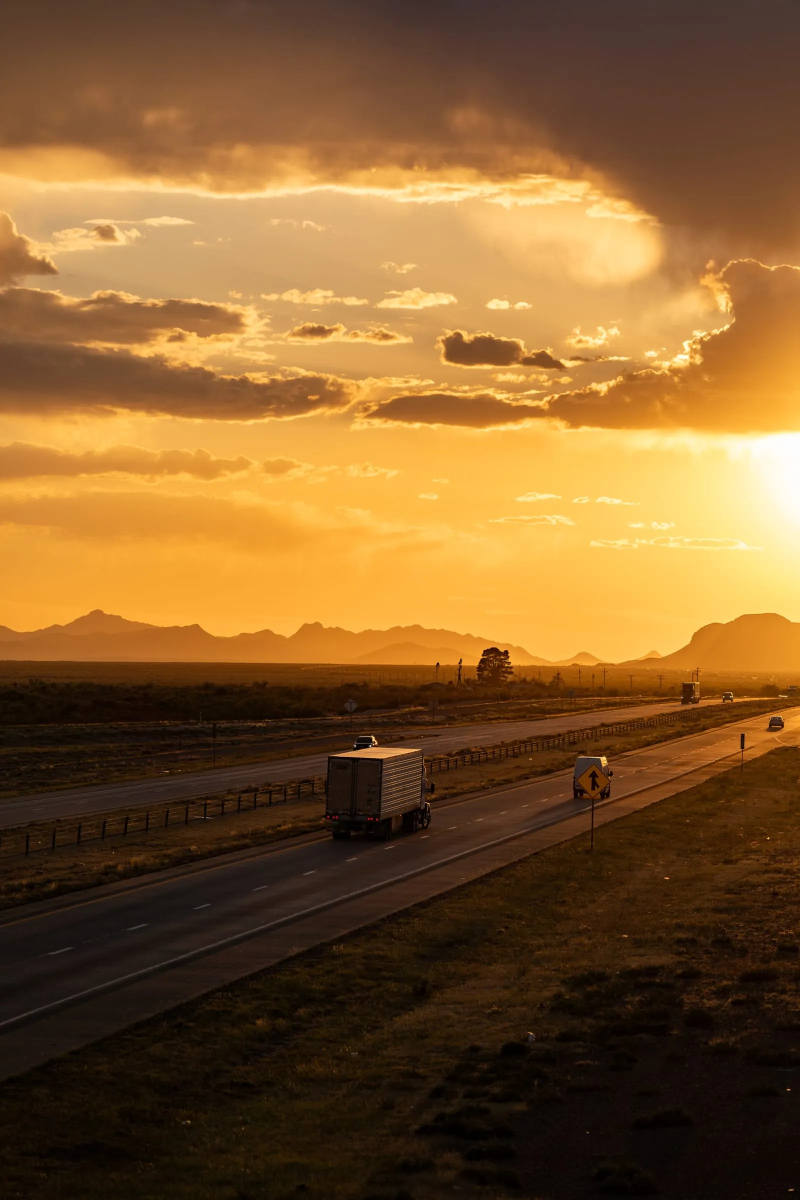 Interstate Traffic Under a Blazing West Texas Sunset