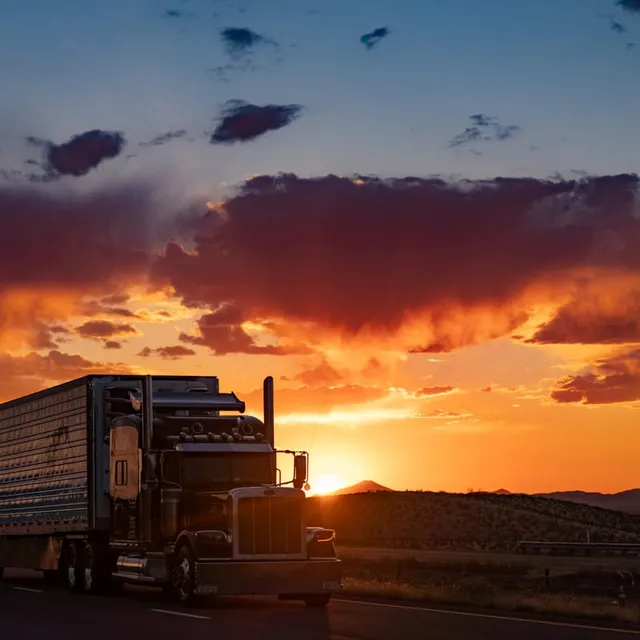 Long-Nose Semi Passing at Sunset, West Texas