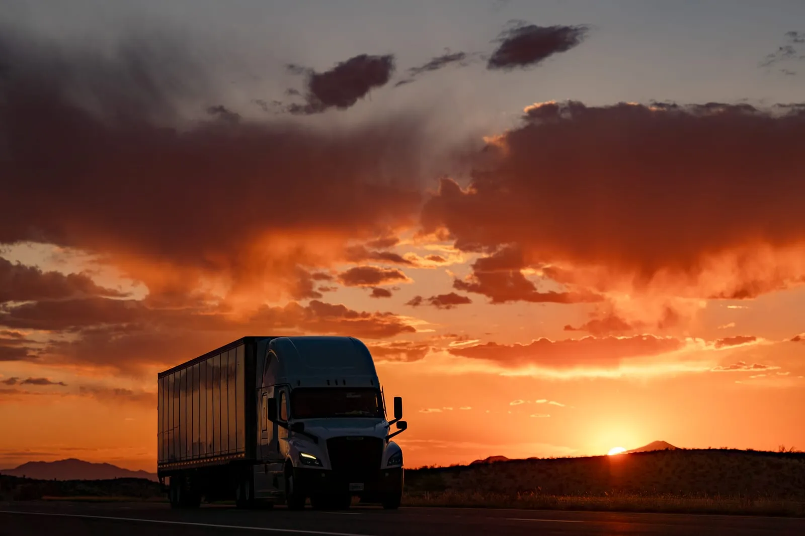 Semi Truck Silhouette at Sunset, West Texas